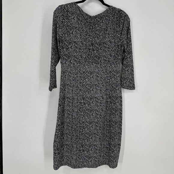 Ralph Lauren Jersey Knit Dress 10 Sheath Faux Wrap Herringbone Black White - Picture 2 of 9